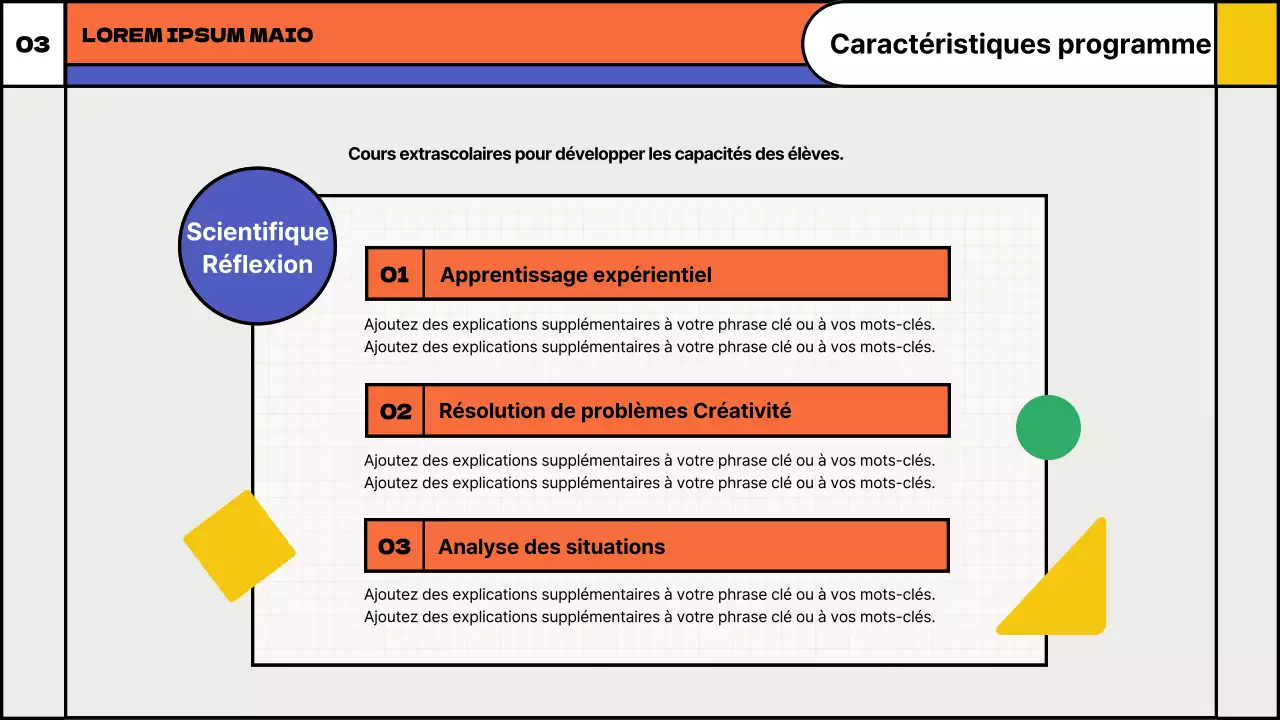 Proposition de cours extrascolaires de mathématiques ludiques avec des formes géométriques colorées