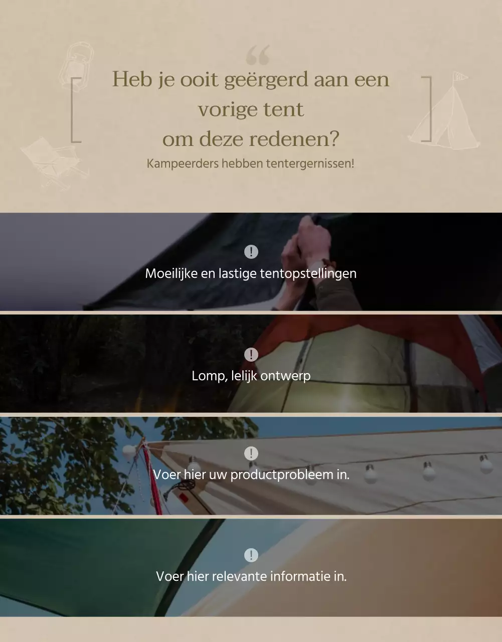 Emotioneel kampeerconcept in marineblauw en beige