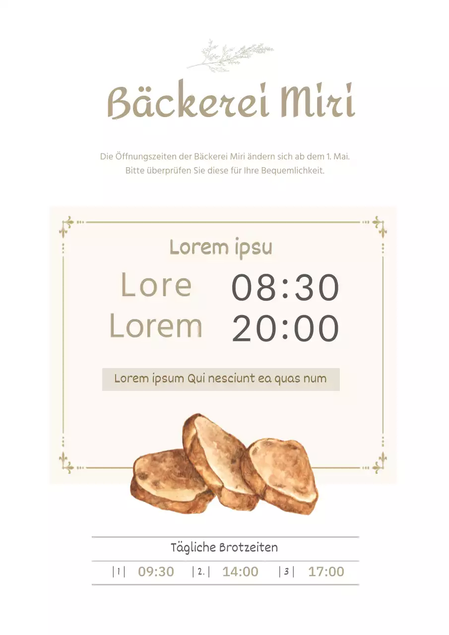 Eine fröhliche Bäckerei kündigt eine Änderung der Öffnungszeiten an
