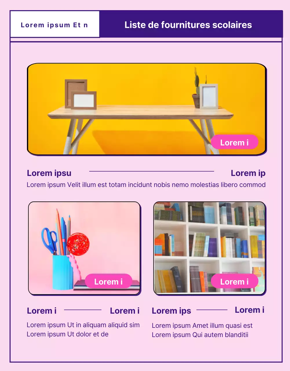 Une collection d'illustrations au trait roses et mauves pour la rentrée scolaire.