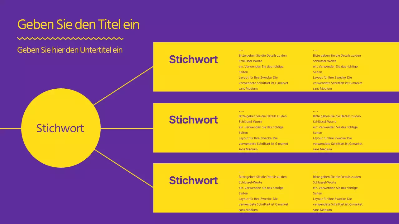 Eine starke, klare Präsentation in Gelb und Lila