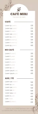 Cartel de menú de cafetería con ilustración botánica en marrón