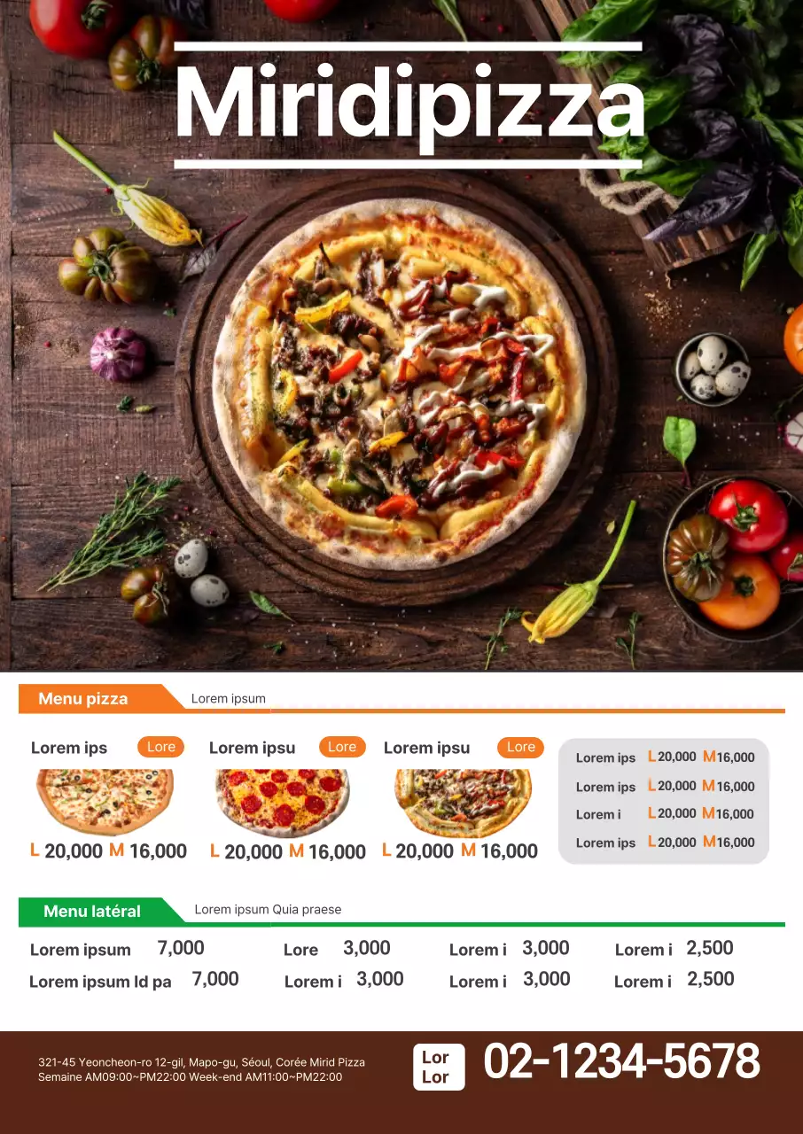 Une photo brune met en évidence la propreté de la carte des pizzas