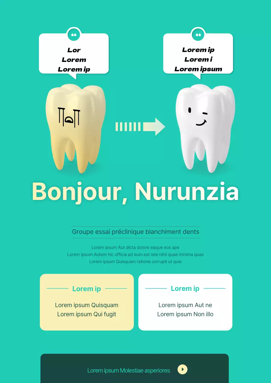 Promotion d'un traitement de blanchiment dentaire par télérecrutement avec des dents de couleur turquoise.