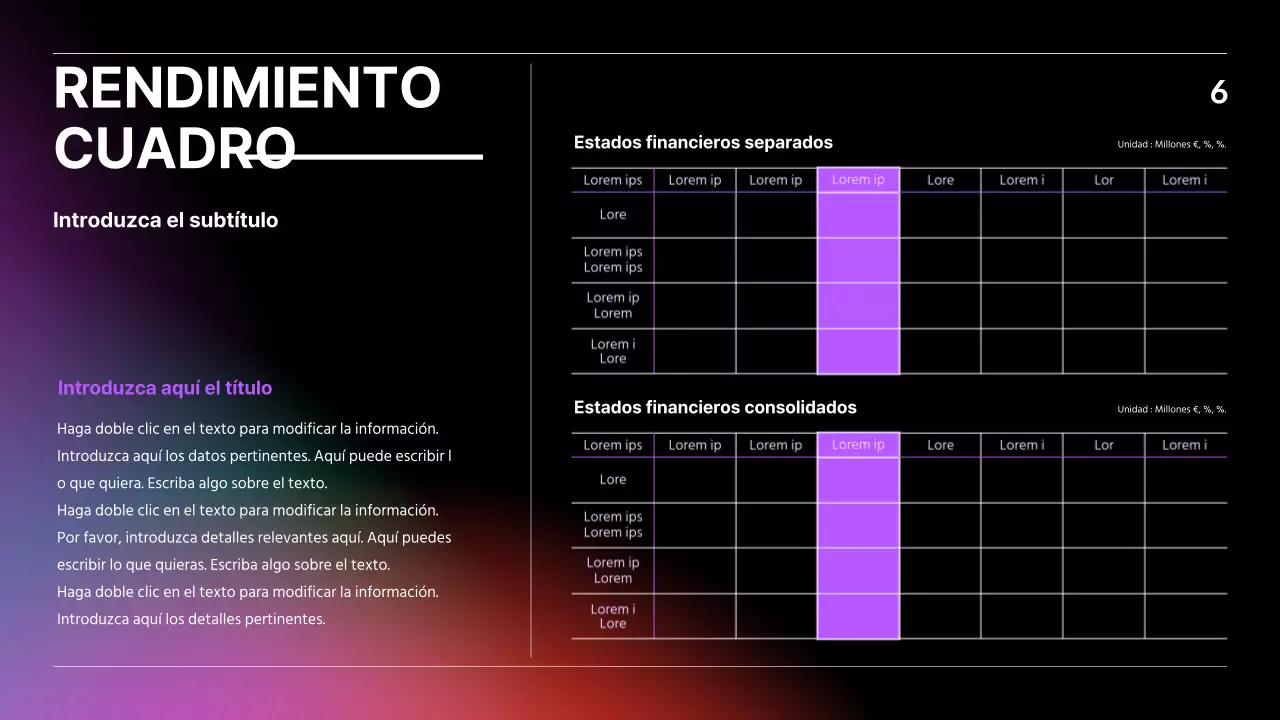 Presentación IR con gradiente negro, azul y rojo concepto de negocio