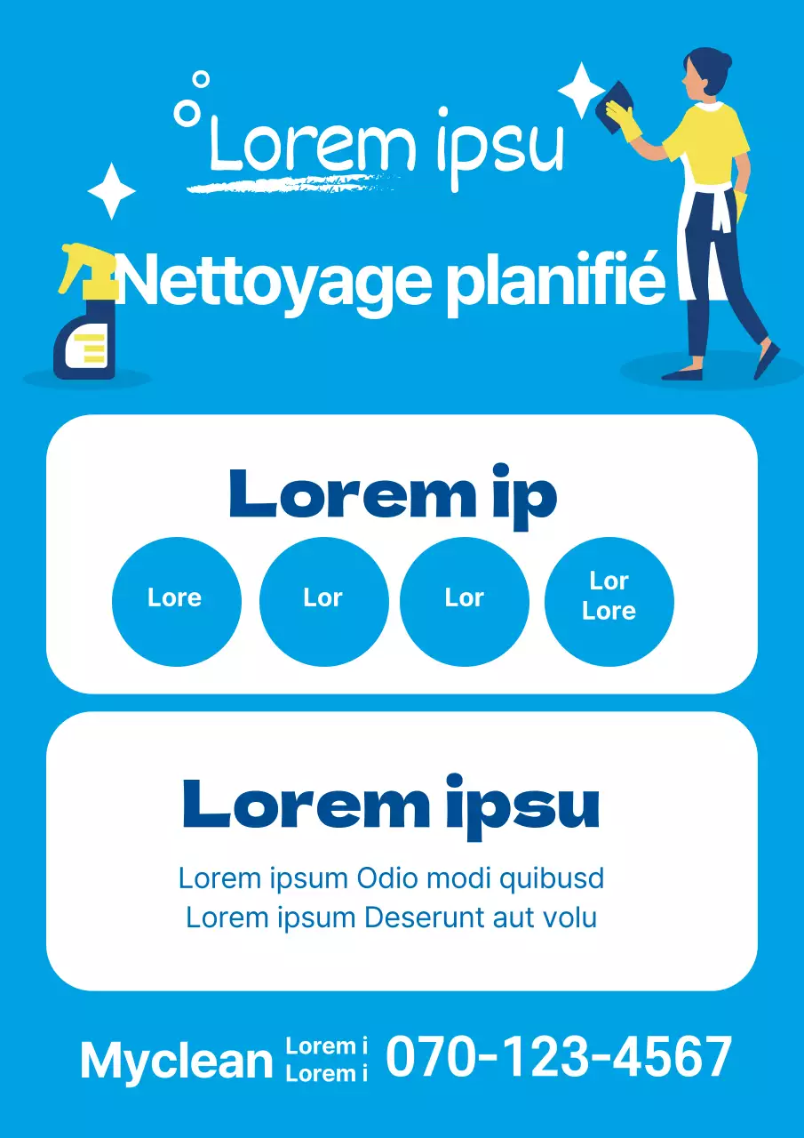 Illustration bleue faisant la promotion d'un service de nettoyage soigné