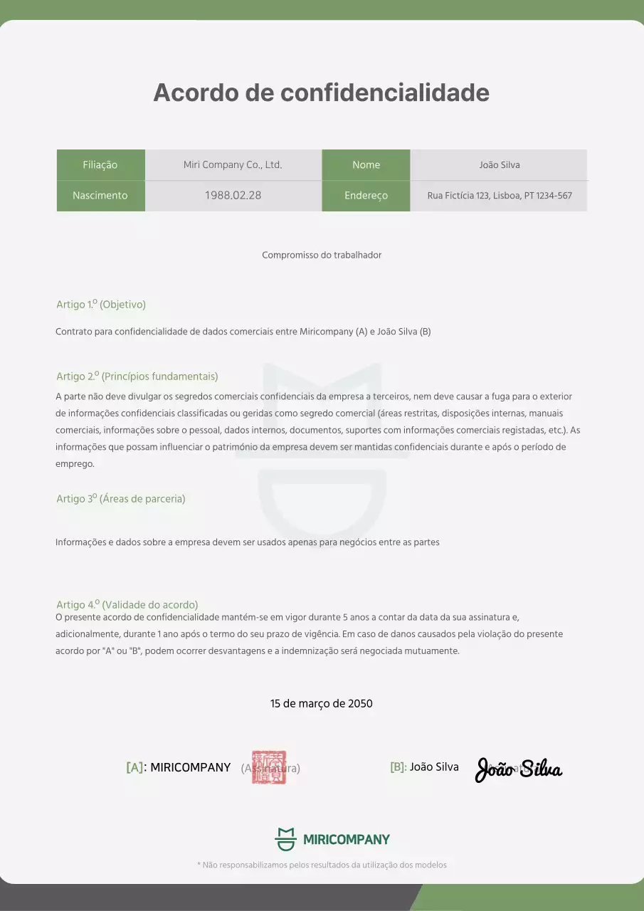 Uma promessa de confidencialidade limpa e verde-limão