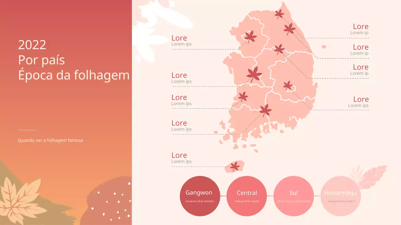 Um mapa simples da folhagem de outono em vermelho e cor-de-rosa