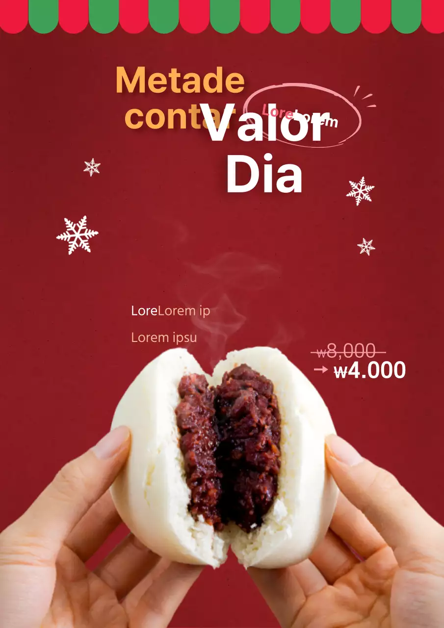 Promover um evento de comida a metade do preço com uma foto de uma batata-doce vermelha