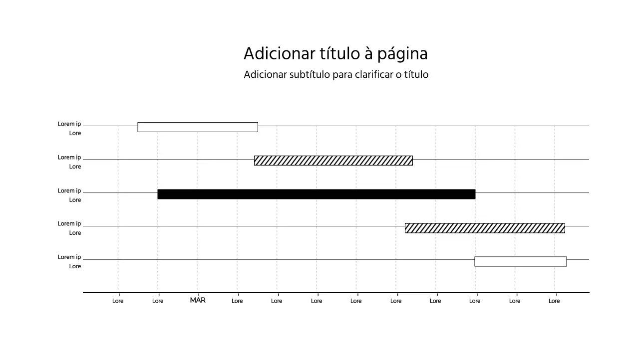 Uma infografia simples de gráfico GANTT a preto e branco