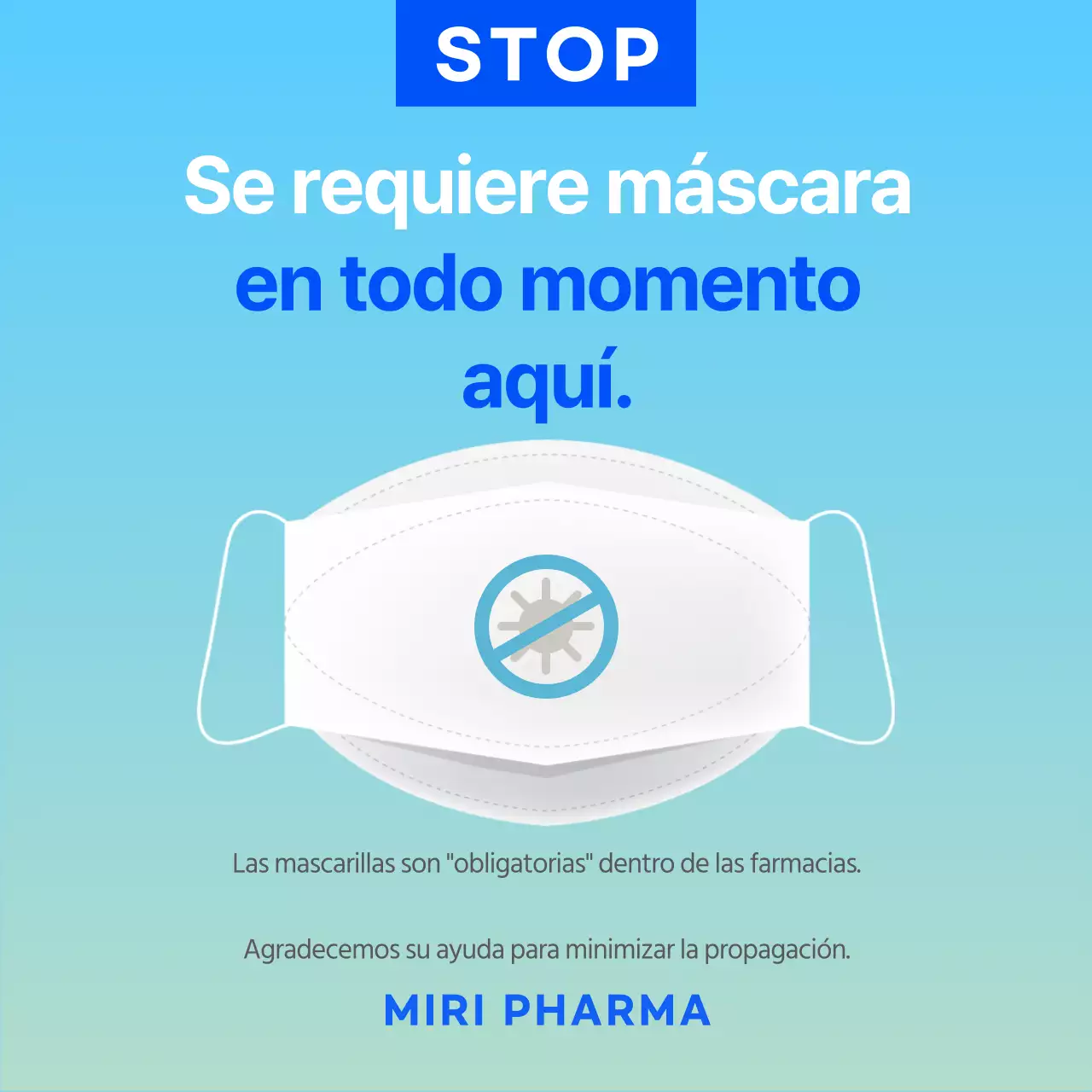 Máscara azul simple anuncio COVID-19