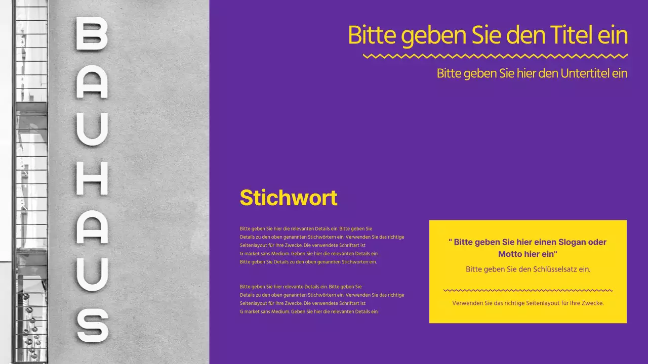 Eine starke, klare Präsentation in Gelb und Lila