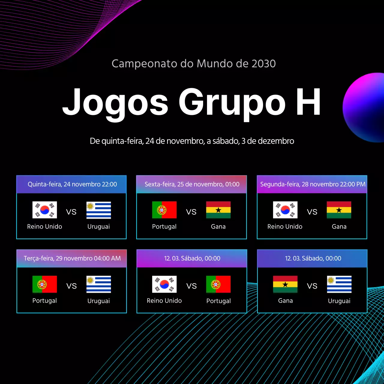 Calendário de jogos com gráfico de linhas sobre um fundo preto
