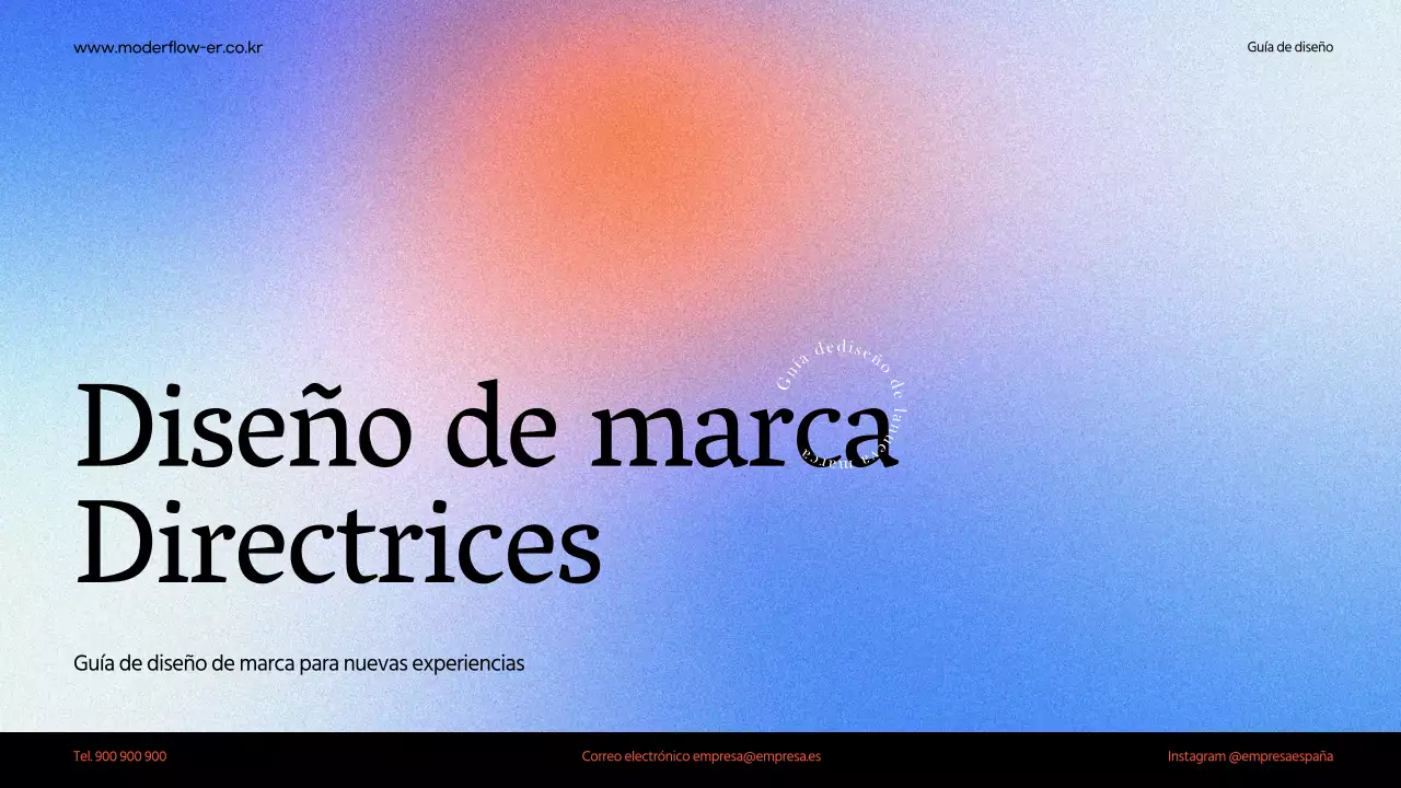 Una presentación limpia de la guía de marca en rojo y azul