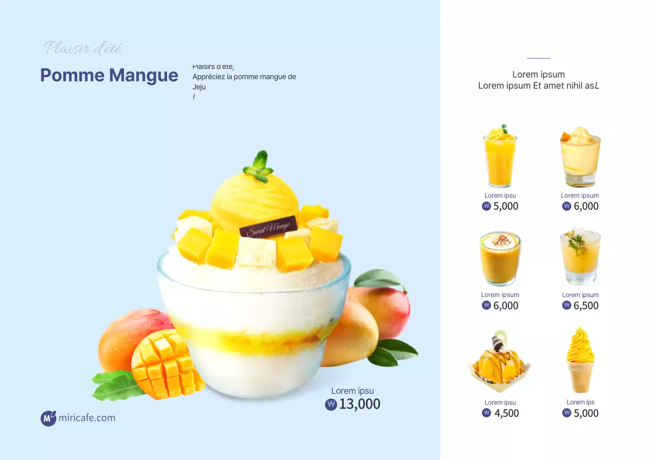 L'image bleu clair met en valeur le café mango drink (affiche)