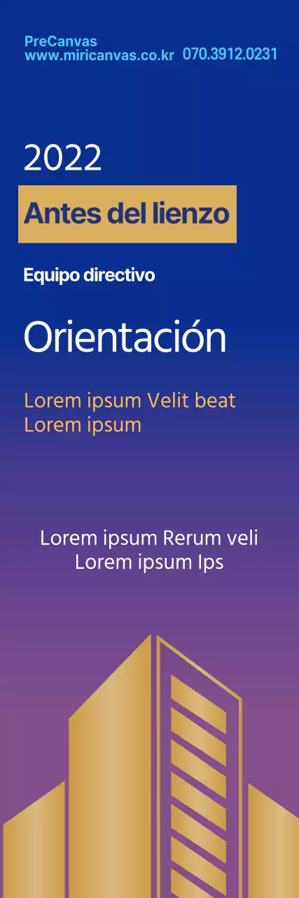 Orientación corporativa limpia con letras azules y moradas