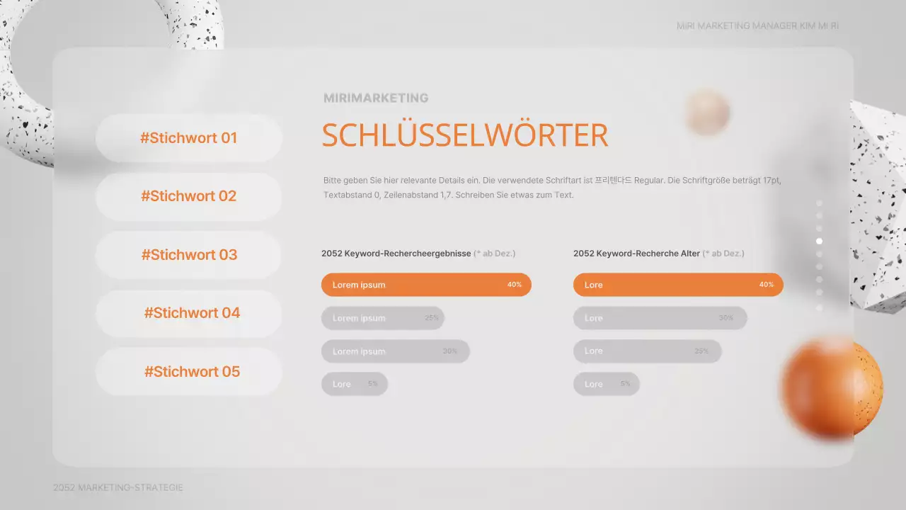 Stereoskopisches 3D-Glasmorphismus-Marketing für ein medizinisches Zentrum in Grau und Orange