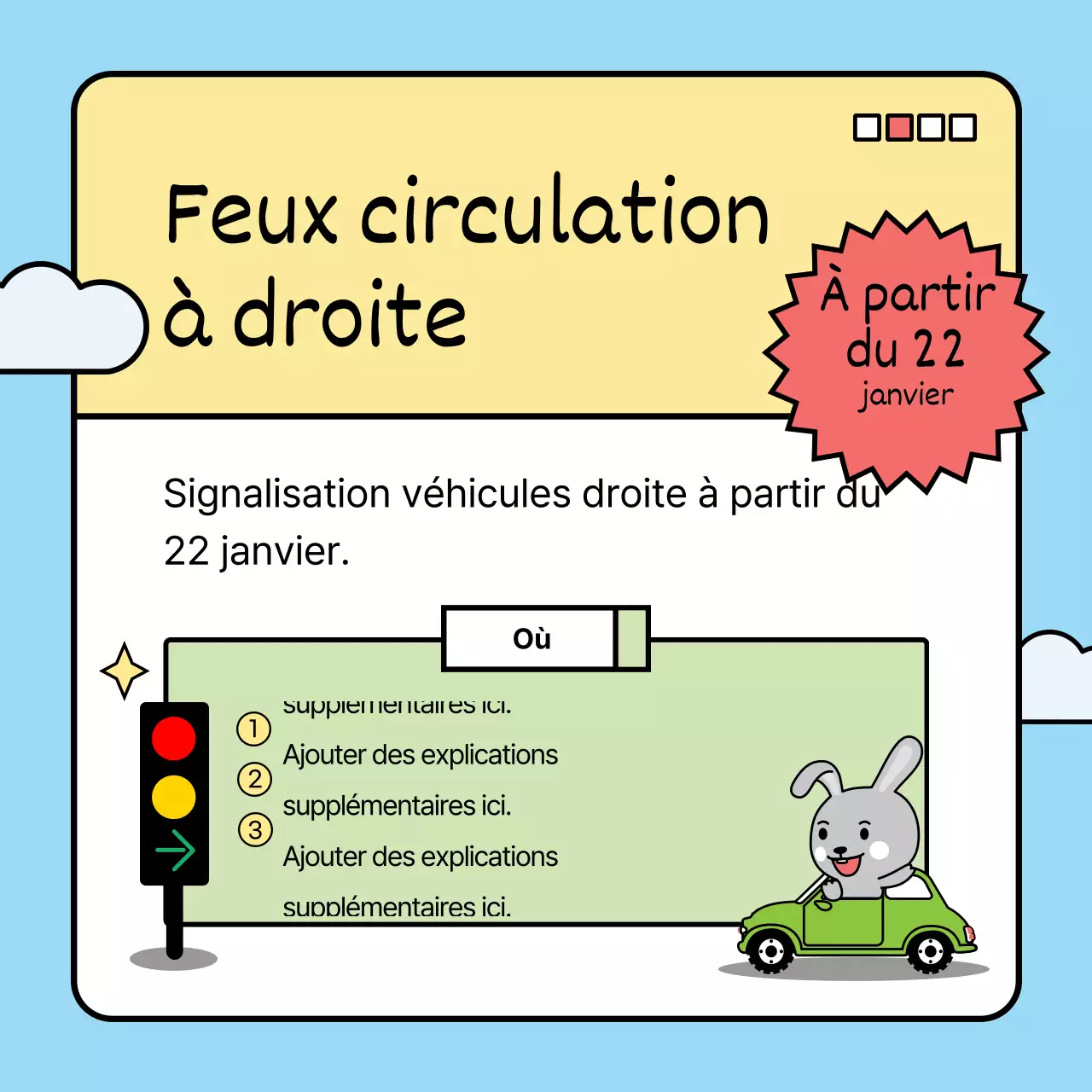 L'introduction des changements de politique de cette année se fait avec un joli lapin dans une palette de couleurs bleu clair et vert.