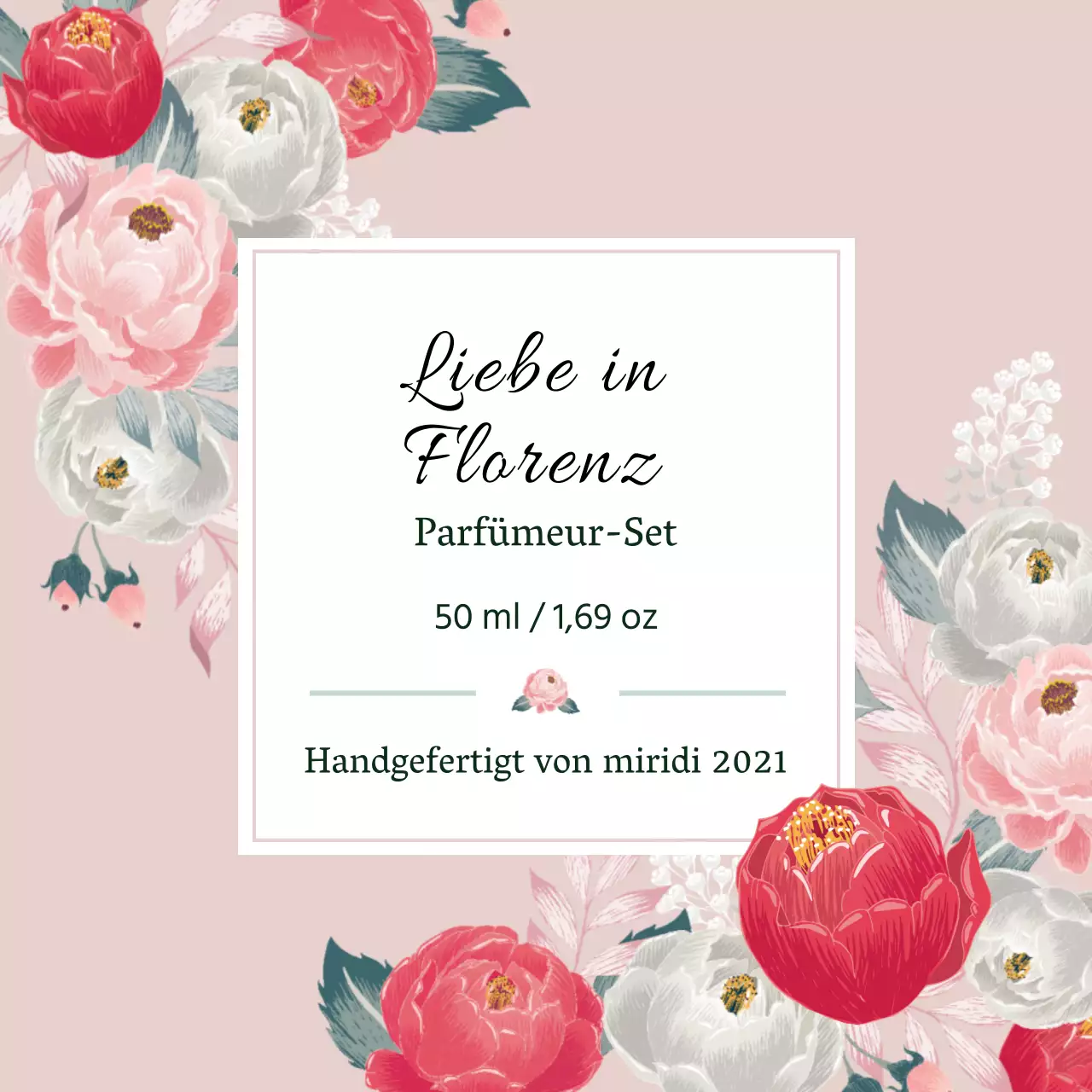 Vintage Parfüm Etikett mit rosa Illustration