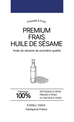 Étiquette d'information alimentaire sur l'huile de sésame simple blanc bleu marine