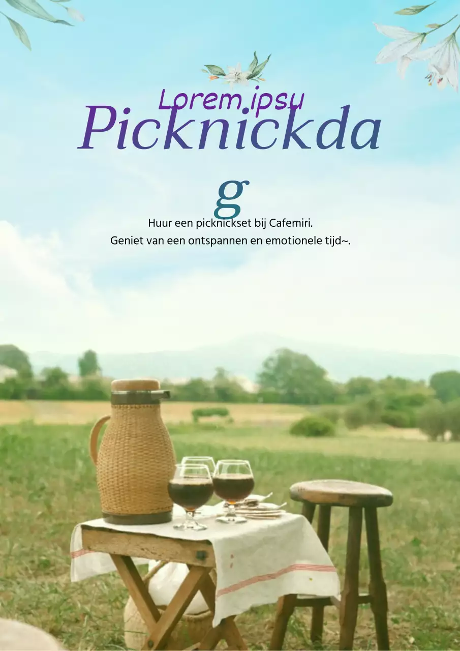 Promoot de verhuur van picknicksets door foto's in blauw en groen te markeren