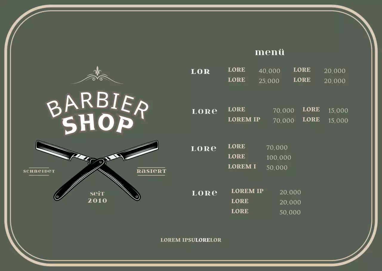 Acrylständer für ein grünes Barbershop-Menübrett im Vintage-Stil