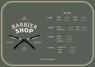 Acrylständer für ein grünes Barbershop-Menübrett im Vintage-Stil