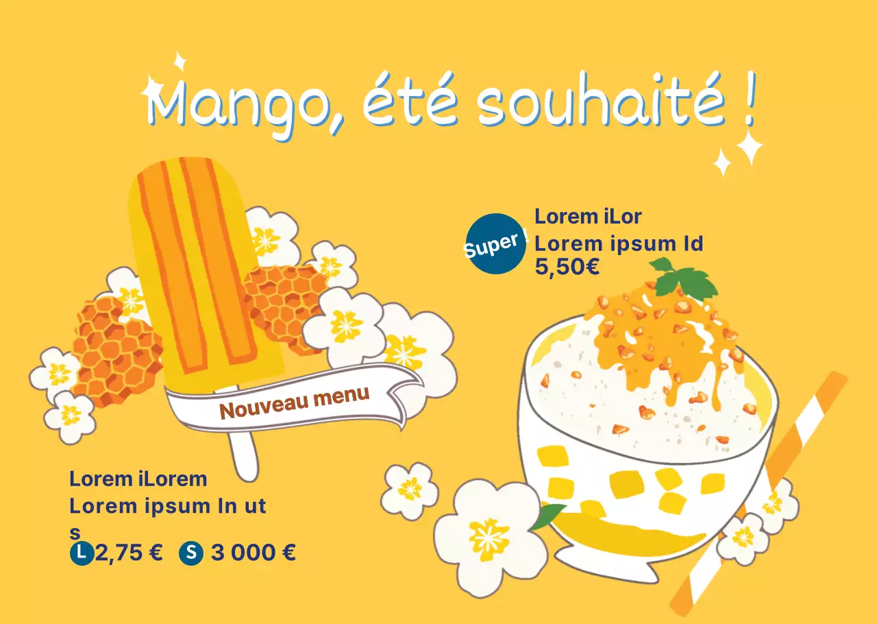 Illustration d'une mignonne glace coupée à la mangue Papier transparent pour les cafés