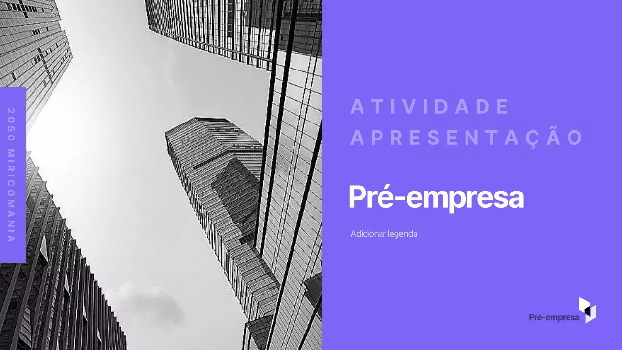 Apresentação simples de uma empresa com tons roxos