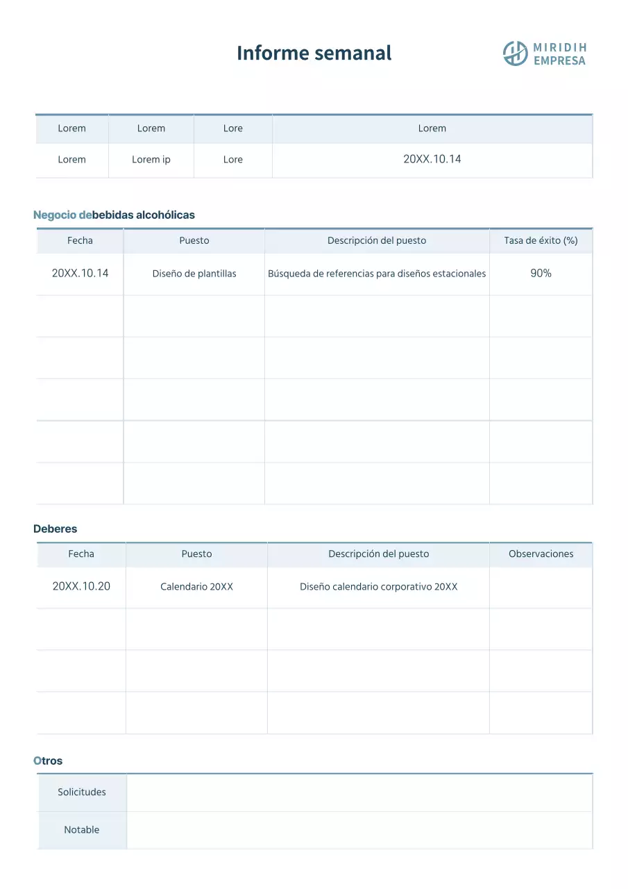 Informe empresarial semanal en formato corporativo sencillo
