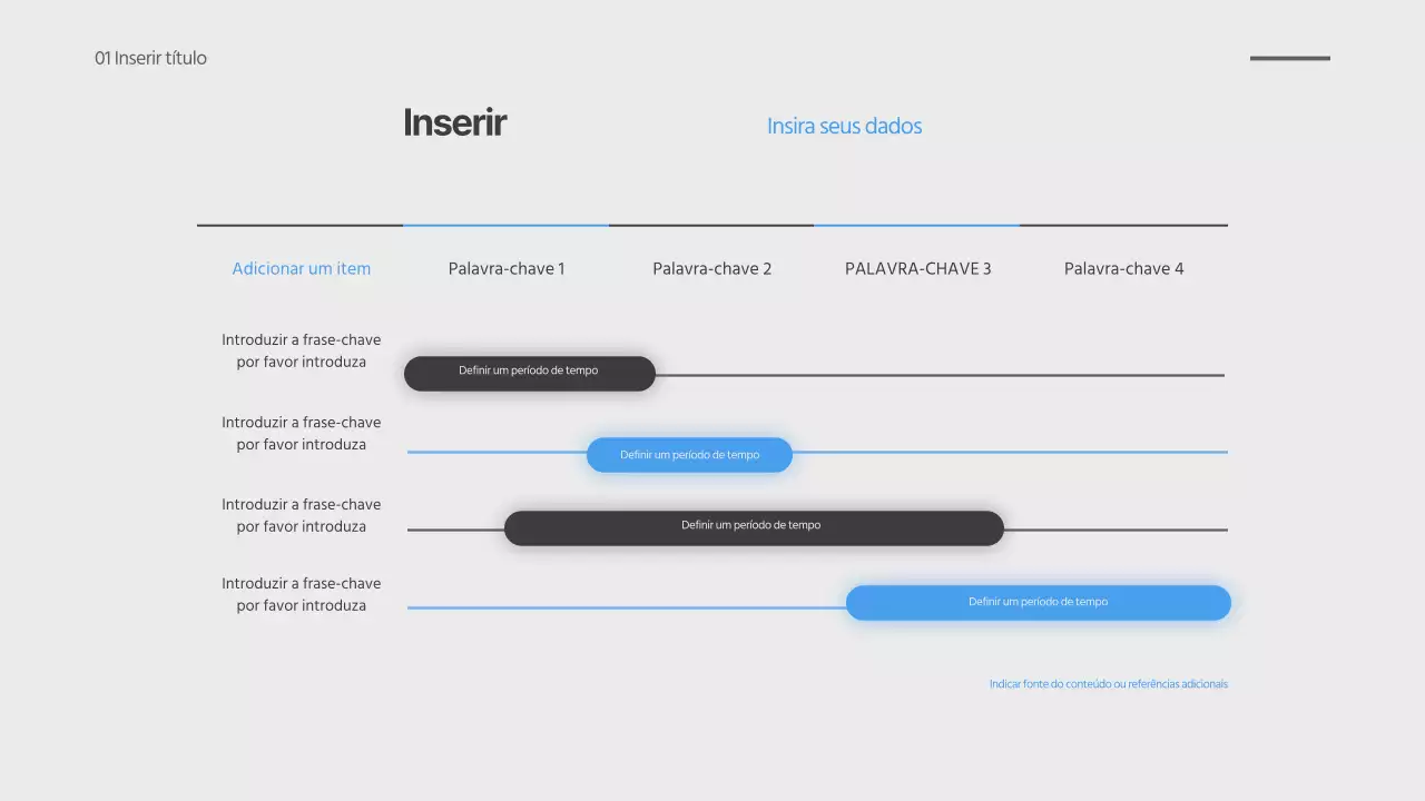Um desenho concetual simples de diagrama de Gantt em cinzento e azul