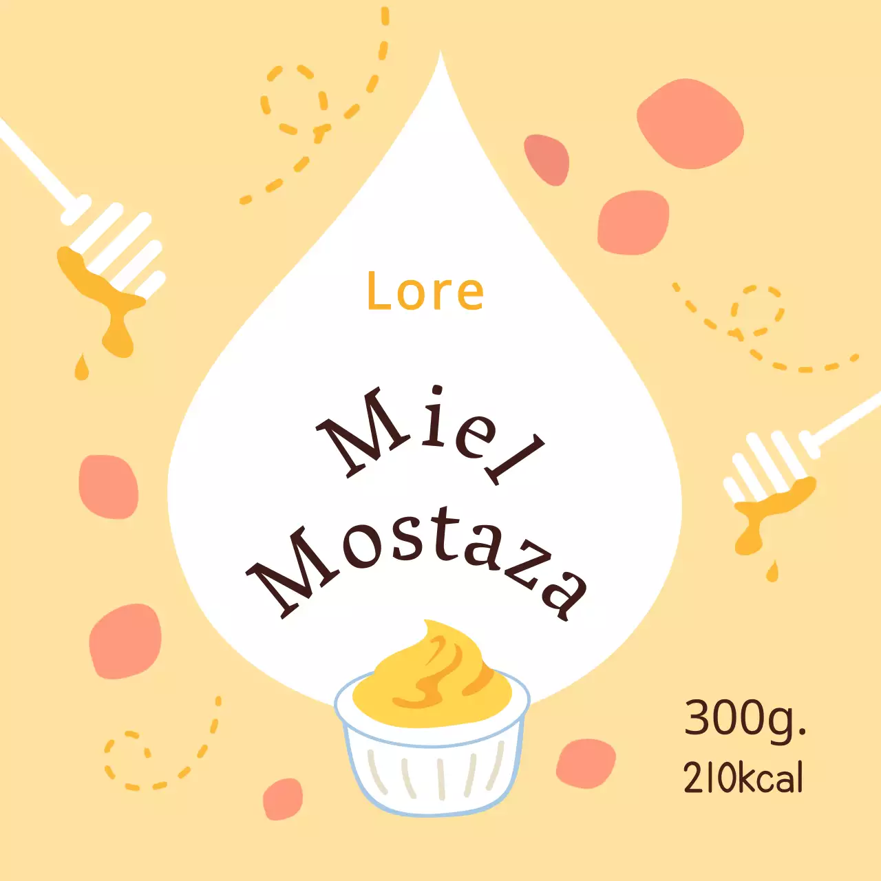 Simpáticas pegatinas circulares amarillas de miel y mostaza para salsas