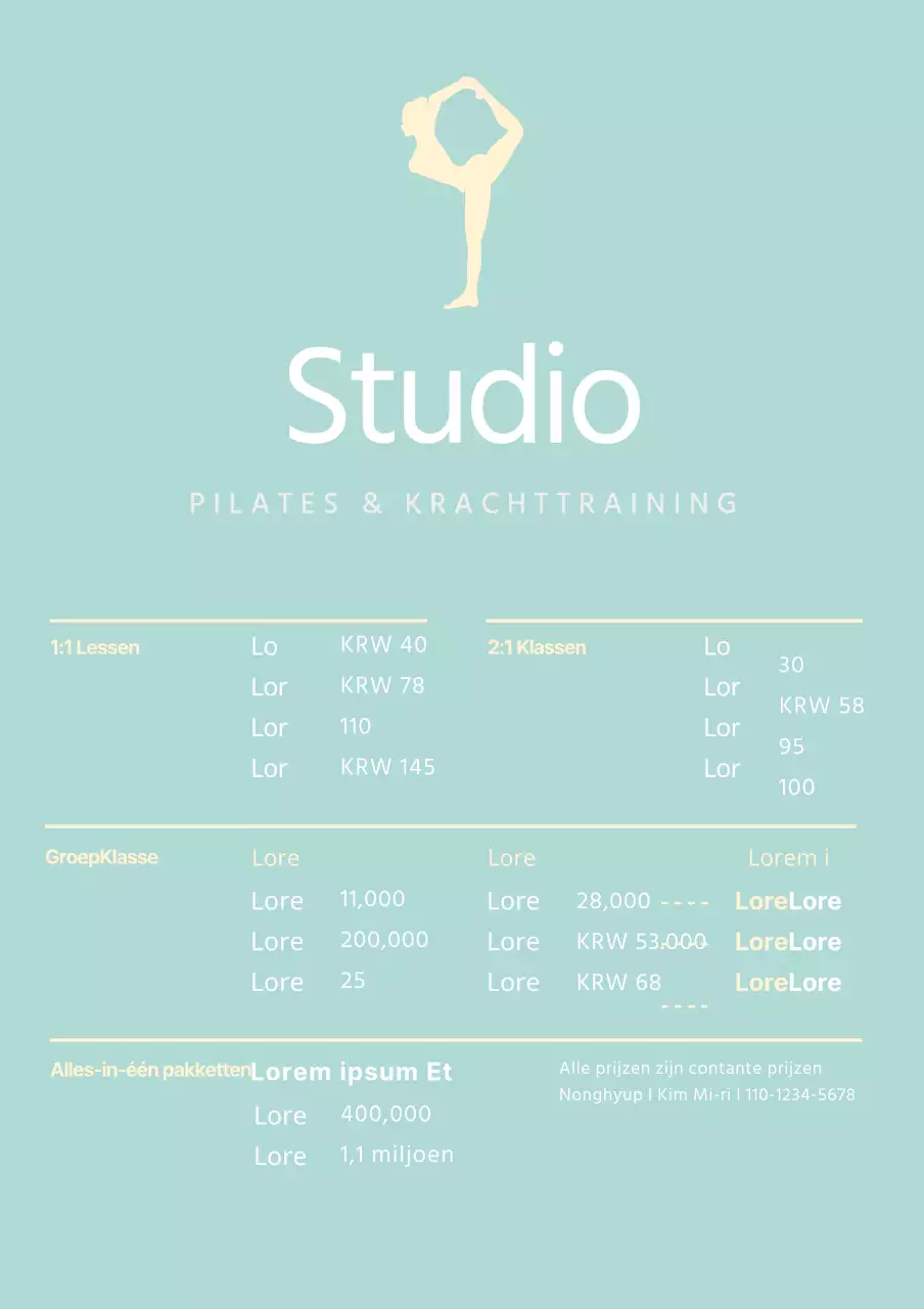 Mint Simpel Pilates Menubord Acryl Stand