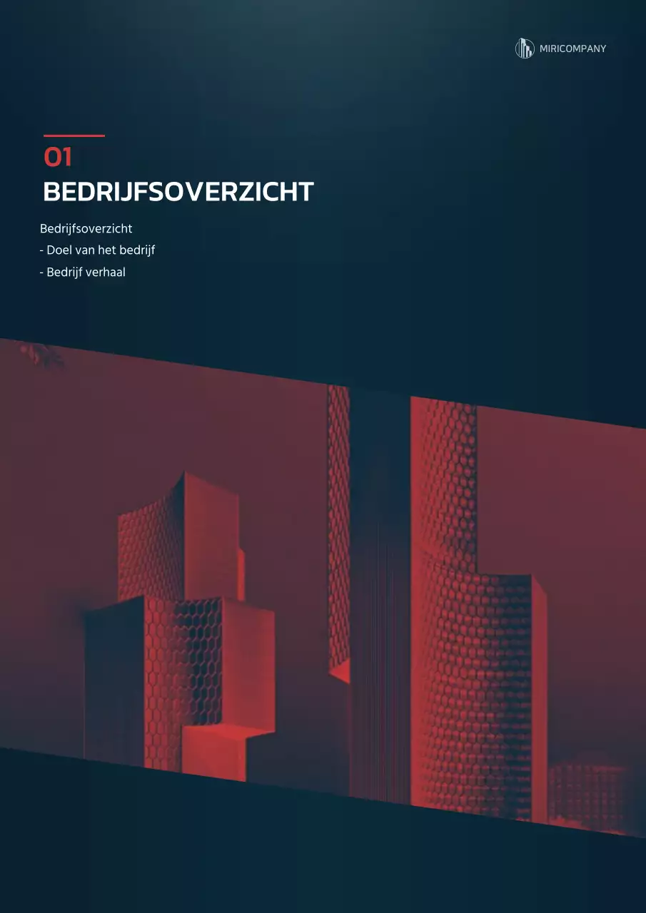 Grafisch concept ondernemingsplan in marineblauw en rood