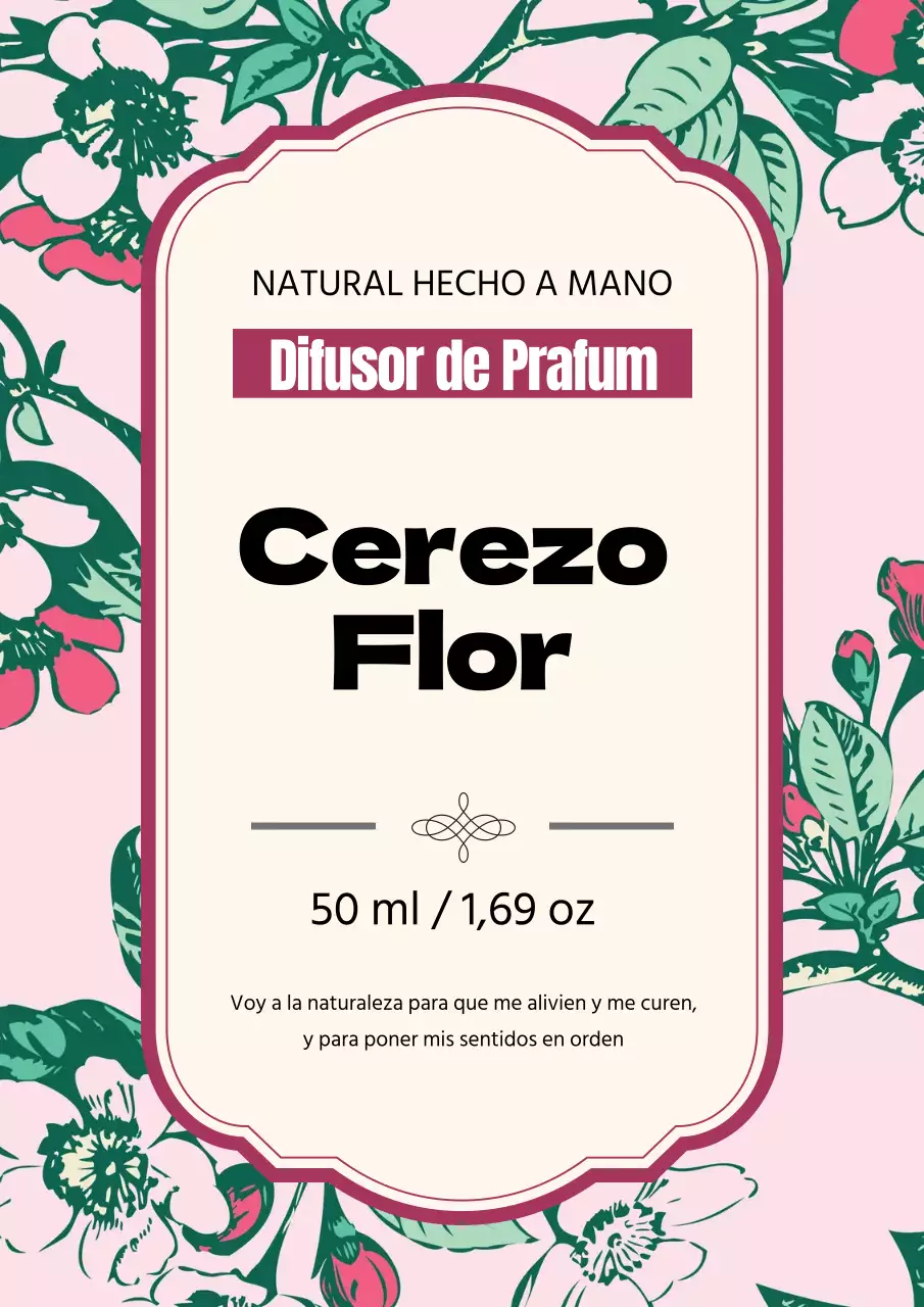 Etiqueta de perfume vintage con ilustración rosa