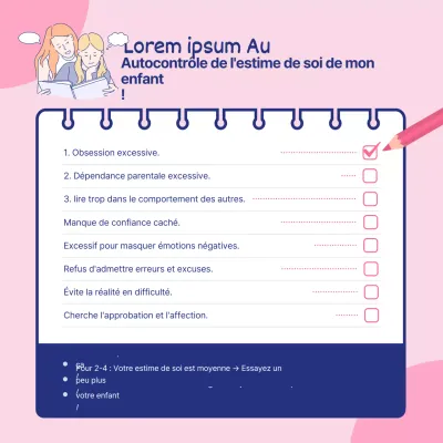Liste de contrôle de l'estime de soi de l'enfant en rose et bleu marine