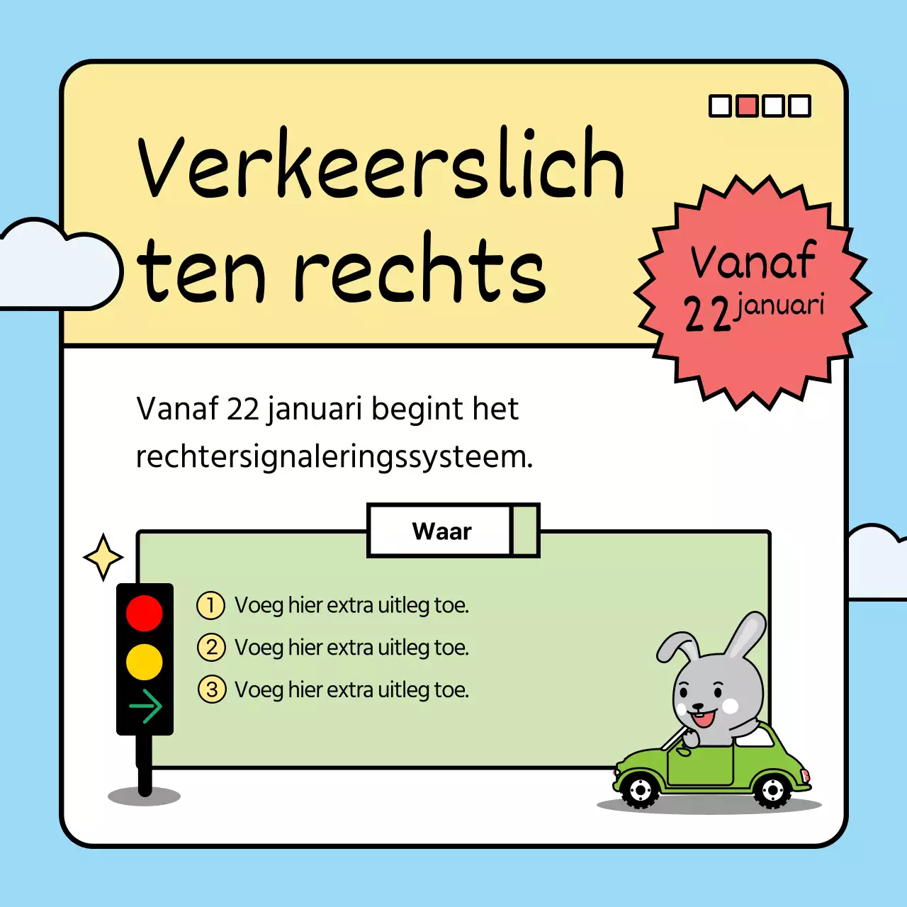 Introductie van de beleidswijzigingen van dit jaar met een schattig konijntje in een lichtblauw en groen kleurenschema