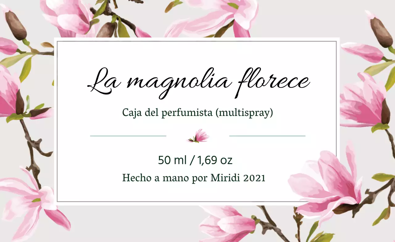 Etiqueta de perfume vintage con ilustración en gris