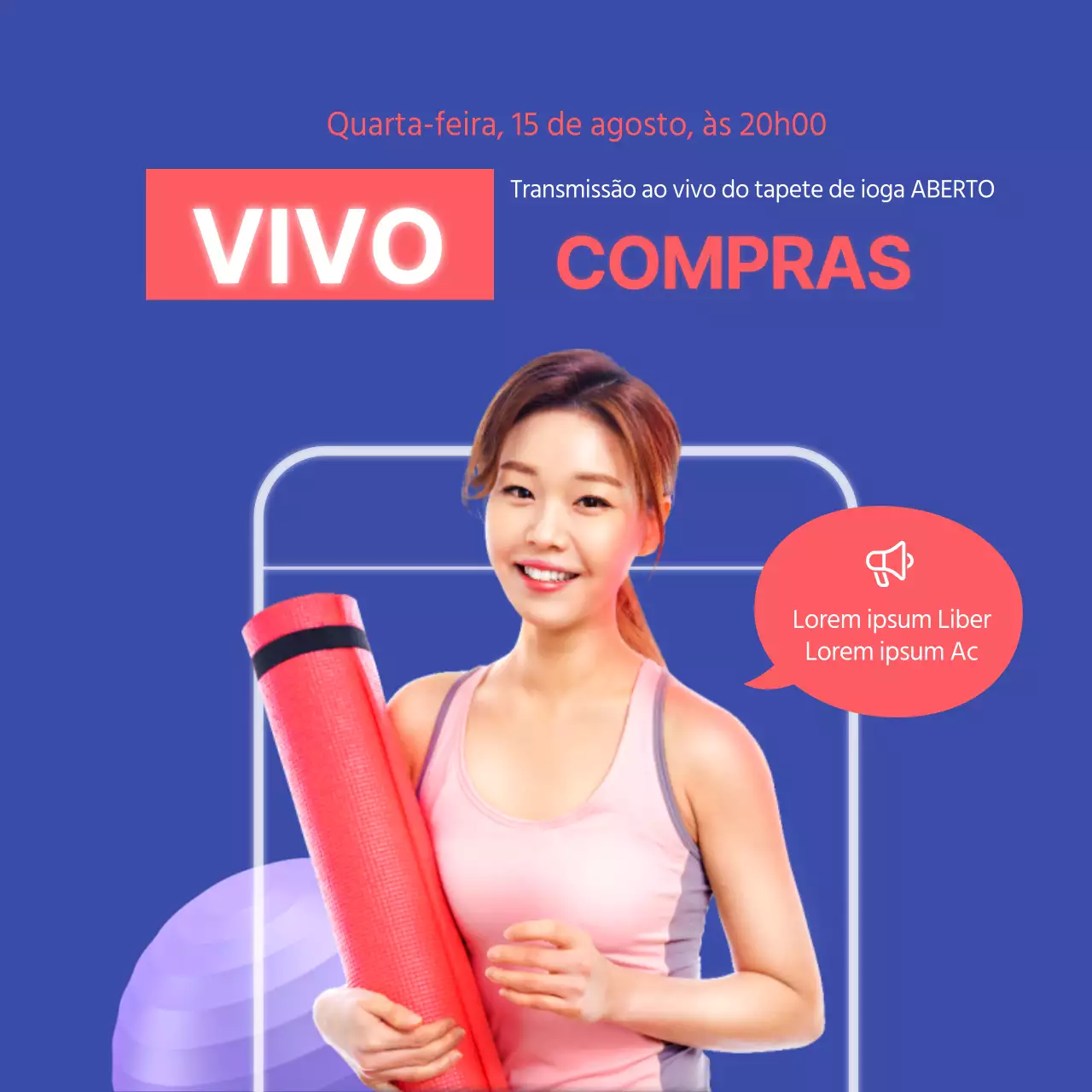 Cupão de desconto de anúncio de transmissão ao vivo do tapete de ioga de compras ao vivo da Dahong Blue