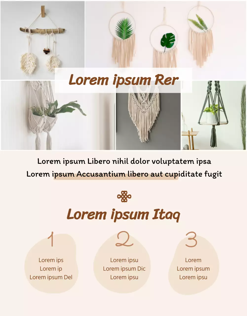 Información sobre una clase de manualidades que combina ilustraciones abstractas en beige y fotografía