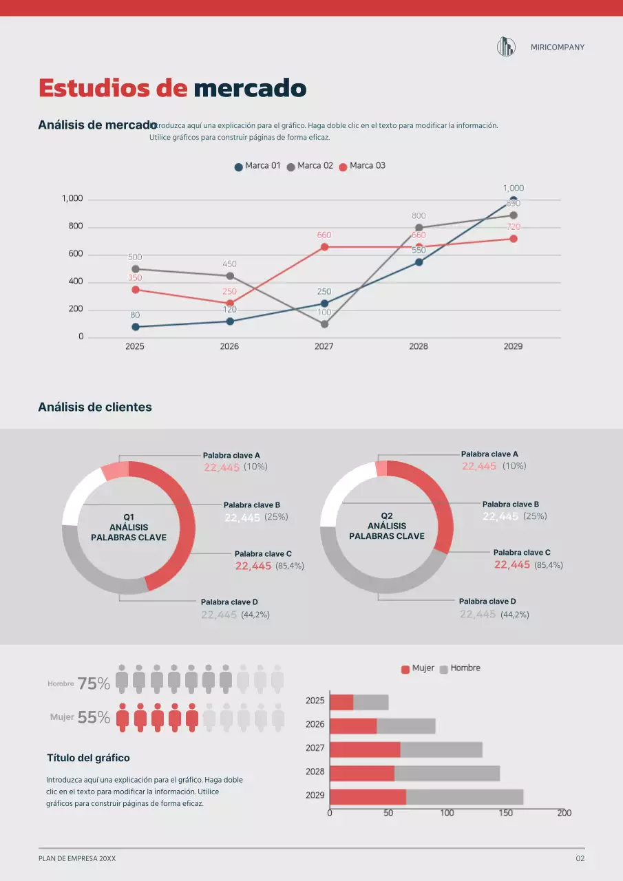 Concepto gráfico de plan de empresa en azul marino y rojo