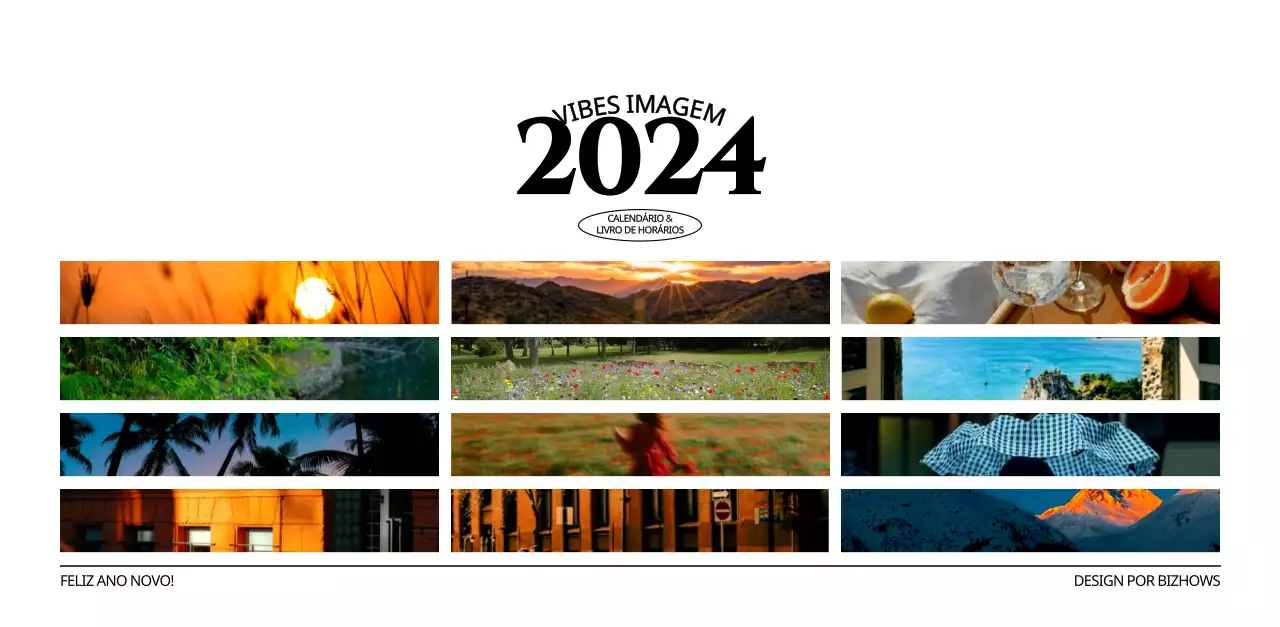 Calendário de parede de estilo simples com conceito de fotografia de viagem emocional a preto e branco