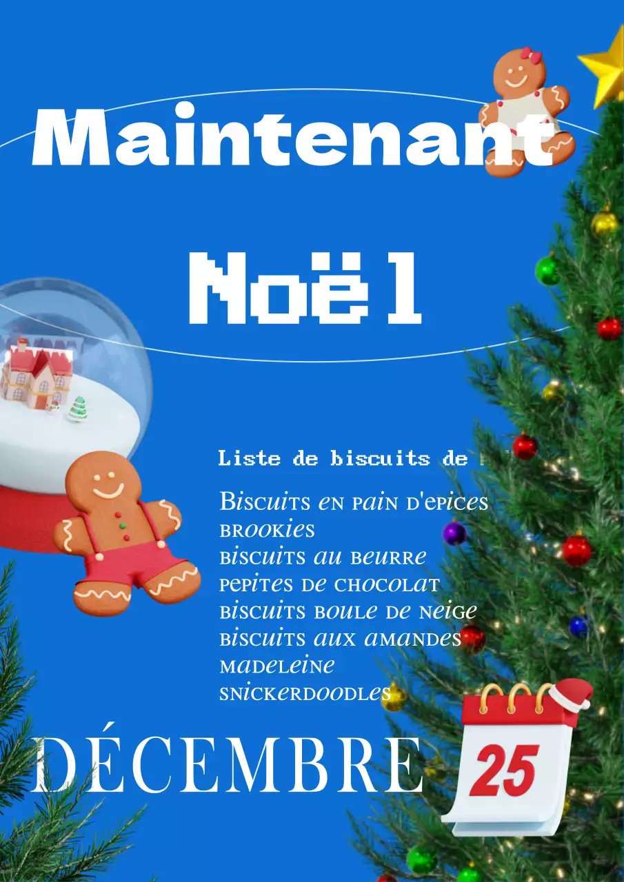 Poster de biscuits de Noël avec une ambiance rétro sur fond bleu