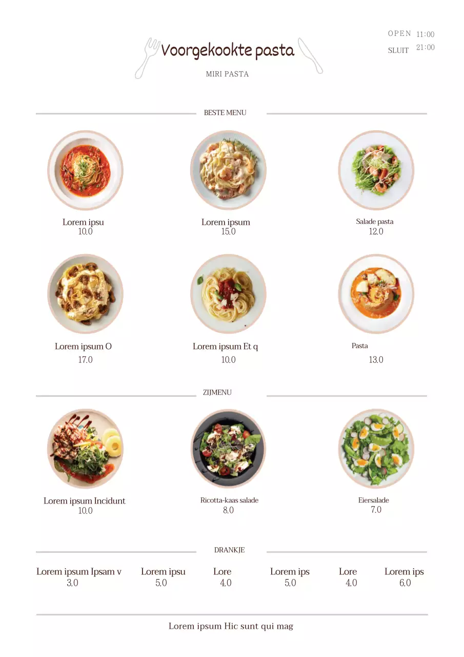 Eenvoudige beige pasta restaurant dubbelzijdige flyer