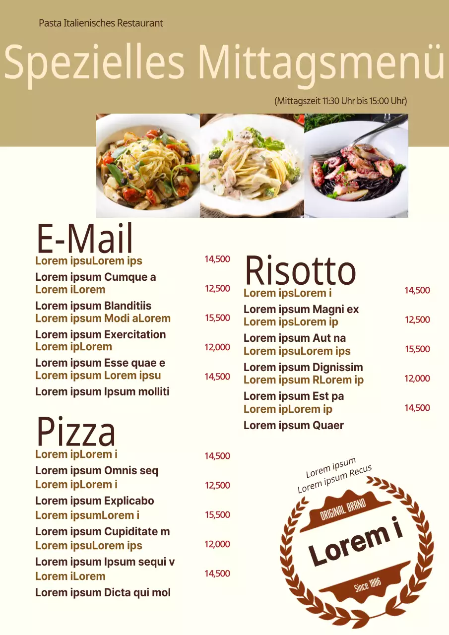 Menü des Massagesalons in luxuriösem Gold