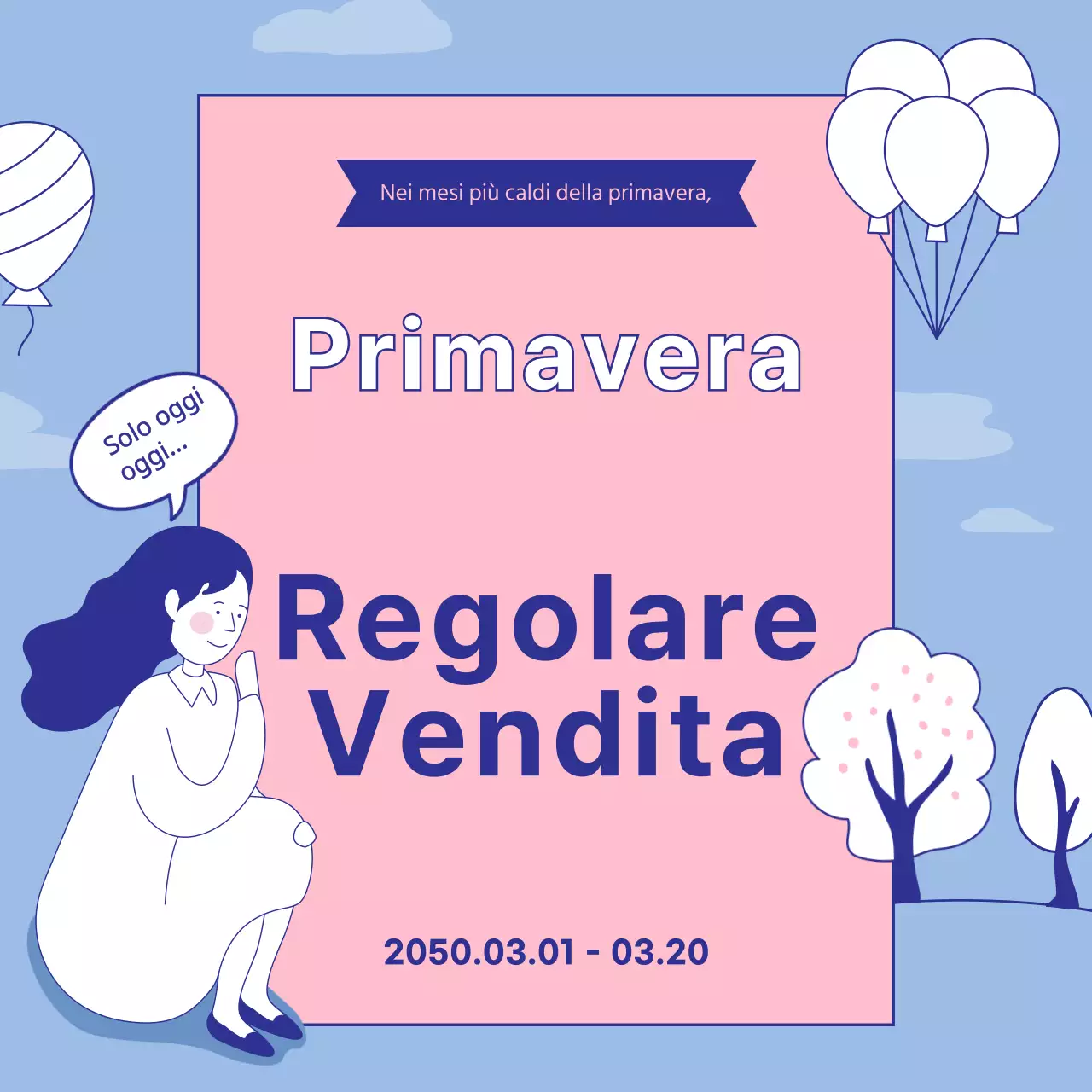Illustrazione lineare in azzurro e rosa pastello Vendita di primavera
