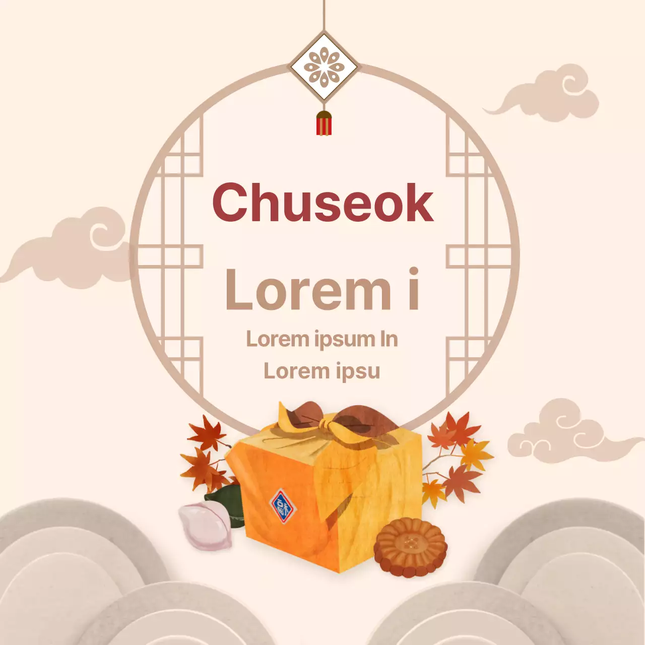 Conjunto de oferta tradicional Chuseok com bandeira quadrada