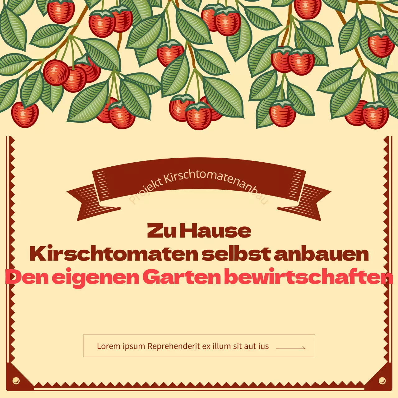 Kreieren Sie Ihren eigenen Kirschtomatengarten mit einem illustrierten Vintage-Konzept Setzling-Pflanzprojekt