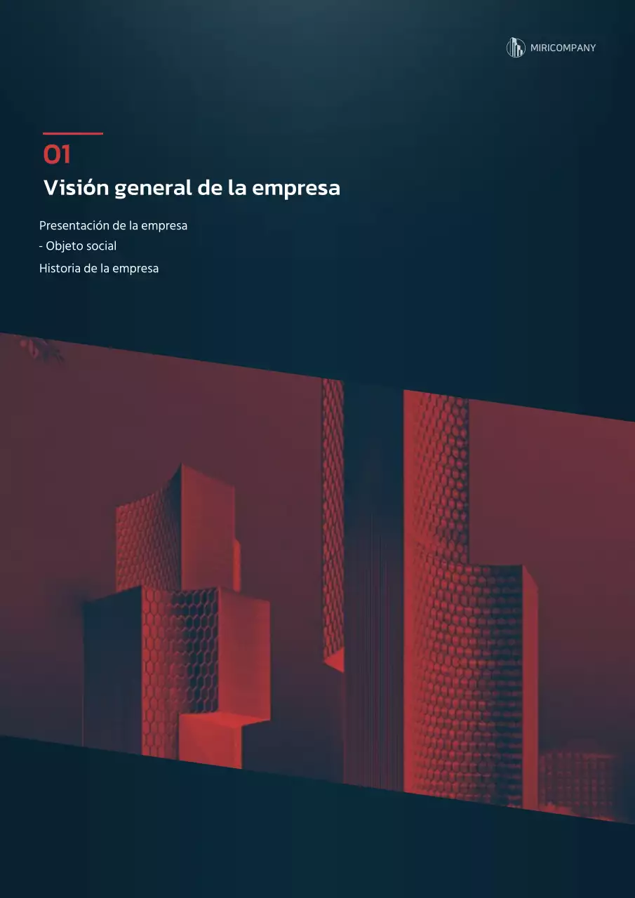 Concepto gráfico de plan de empresa en azul marino y rojo