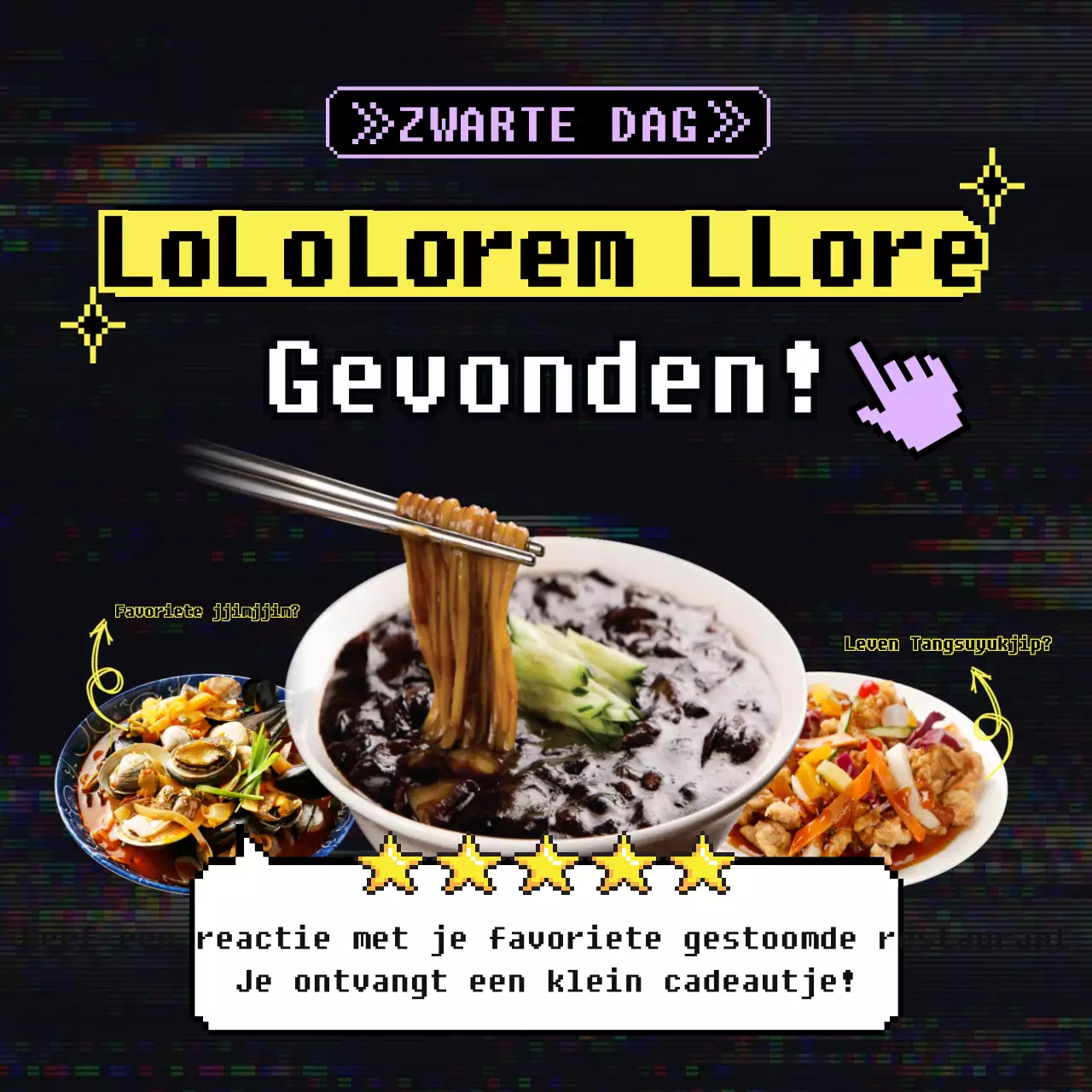 Een zwarte cyber-neon-thema Instagram-feed voor zwarte dag jjajangmyeon restaurants
